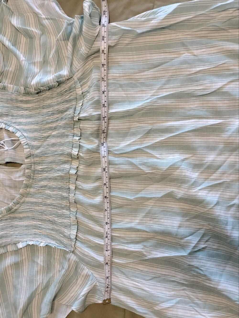 NWT LC Lauren Conrad Mint Green Striped Smocked Yoke Ruffle Sleeve Blouse - Picture 9 of 9